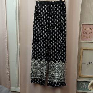 West Kei Black and White Patterned Wide Leg Pants